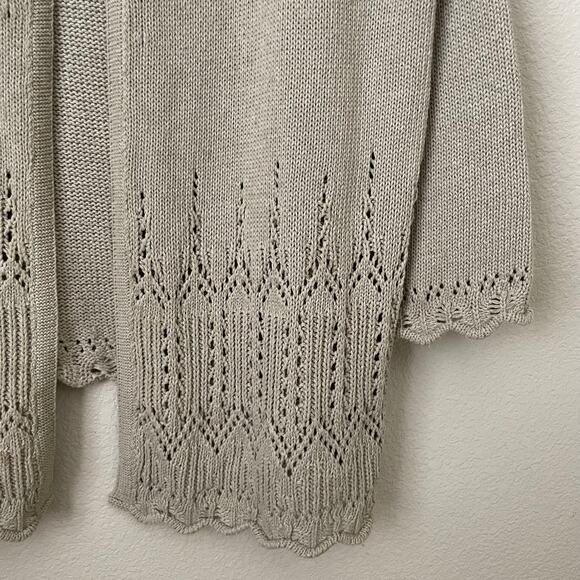Aran‎ Crafts Ireland Cardigan Womens Large Tan Knit Eyelet Fisherman Sweater - Picture 7 of 13